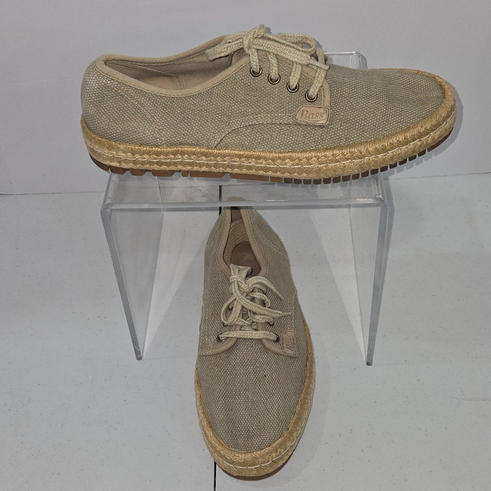 GH Bass & Co 5092 Tan Canvas Espadrille Lace Up Sneakers women Size 9M